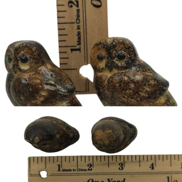 Napcoware Import Miniature Owls Vintage 60s Ceramic Speckled Stoneware Figurine - Picture 10 of 15